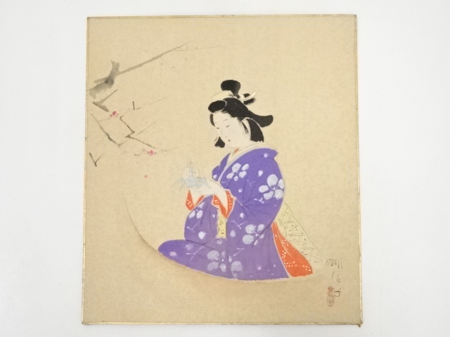 JAPANESE ART / SHIKISHI / HAND PAINTED BEAUTY / BY HISAKO KAJIWARA